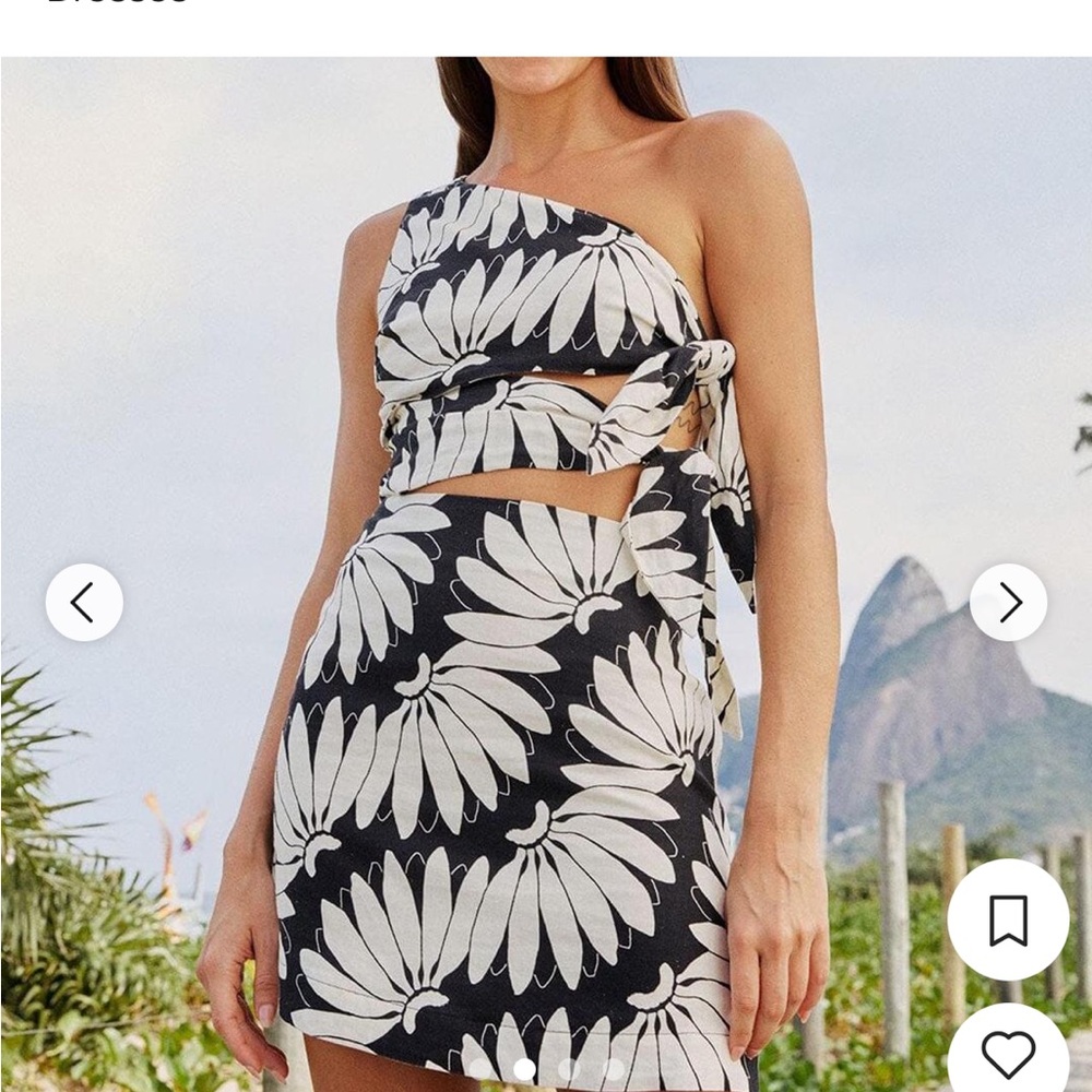 FARM Rio Black and White One-Shoulder Sundress